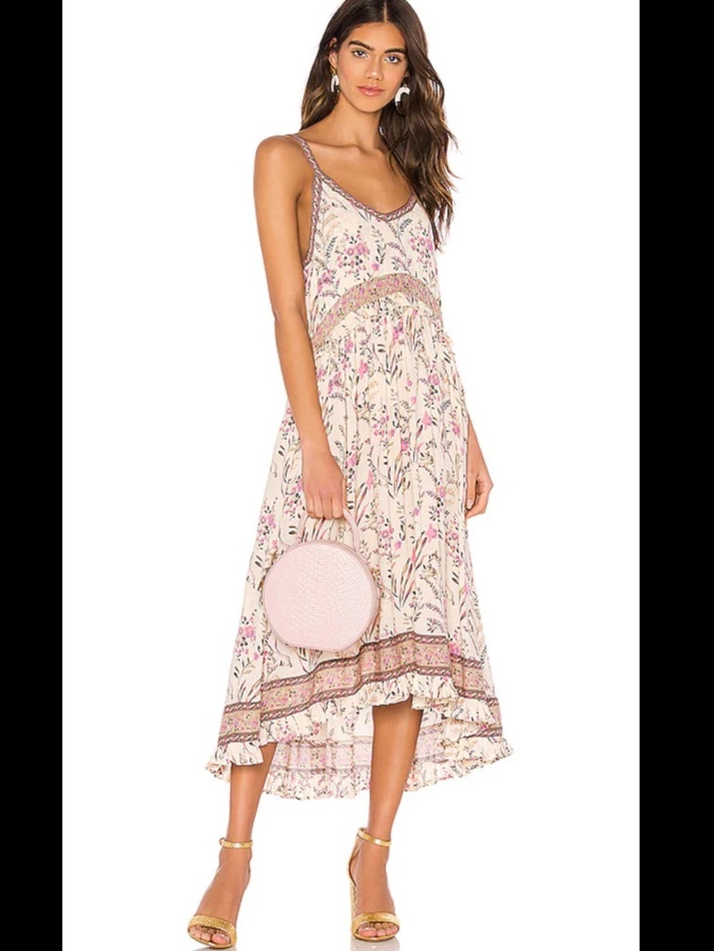 Spell Maisie High-Low Floral Skirt in Strawberry & Cream